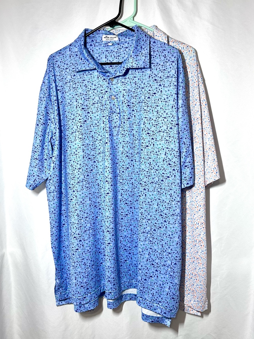LOT OF 2 Peter Millar Summer Comfort Golf Polos Men's XXL Blue Print